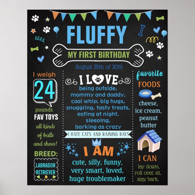 Teckenmilstolpe för hund Puppy Birthday-skylt Poster (Framsidan)