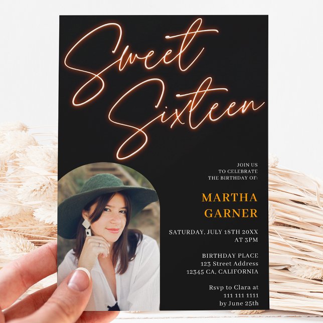 Teckenskript för nylonfärgad orange roligt fotobåg inbjudningar (Skapare uppladdad)