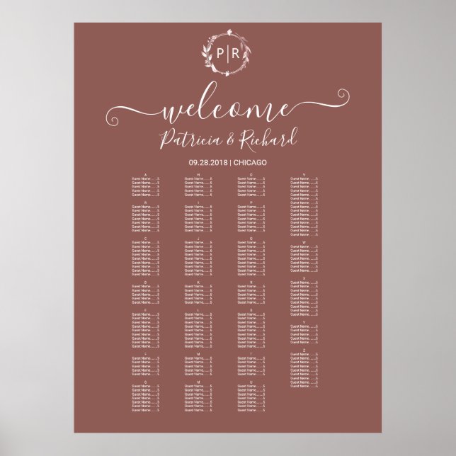 Teckenskylt för monogram alfabetiskt placeringsdia poster (Framsidan)