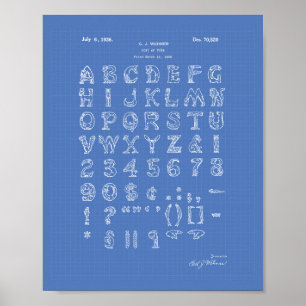 Teckensnitt 1926 Patent Art Blueprint Poster