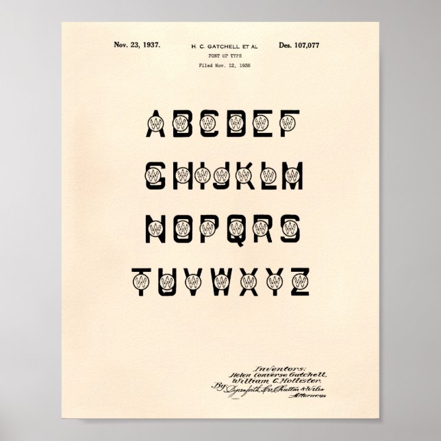 Teckensnitt 1937 Patent Art Old Peper Poster (Framsidan)