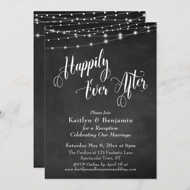 Teckensnitt för Lyckligt För Evigt Krittavla Lampo Inbjudningar (Fram/baksida)