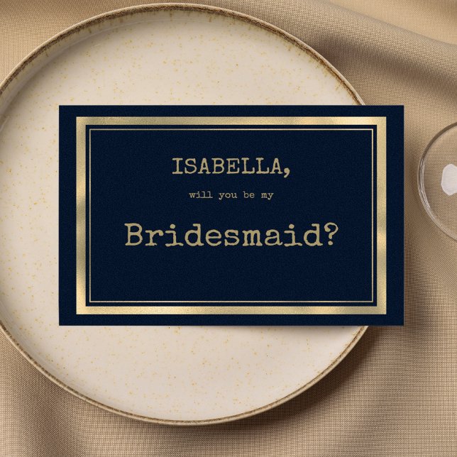 Teckensnittet rustik Bridesmaid, blått guld Inbjudningar (Navy blue gold typewriter font rustic Bridesmaid )