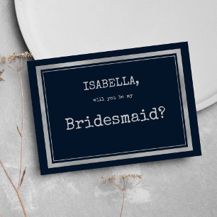 Teckensnittet rustik Bridesmaid, blått silver Inbjudningar