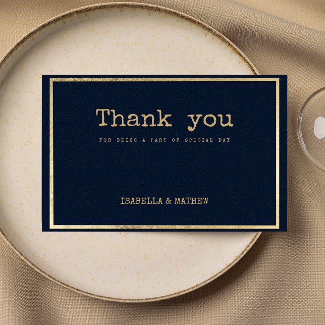 Teckensnittet rustik Tack för marint blått guld Inbjudningar (Navy blue gold typewriter font rustic Thank You)