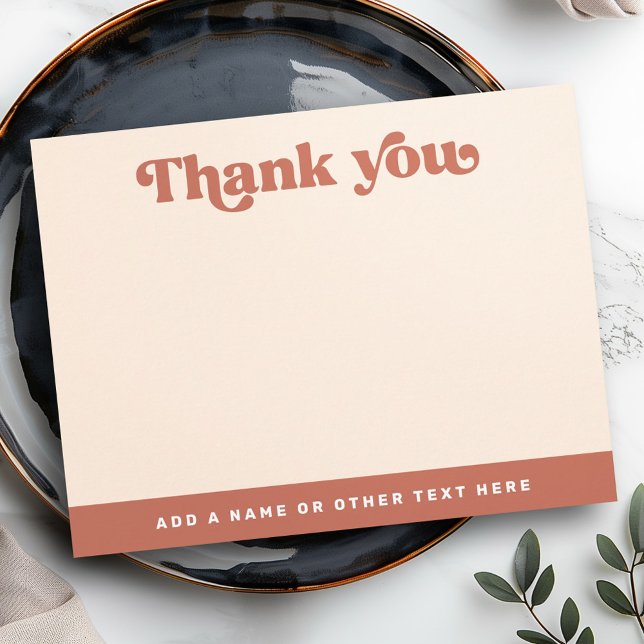 Teckensnittet teracotta brun tack anteckningskort (Retro font terracotta brown blank thank you note card)