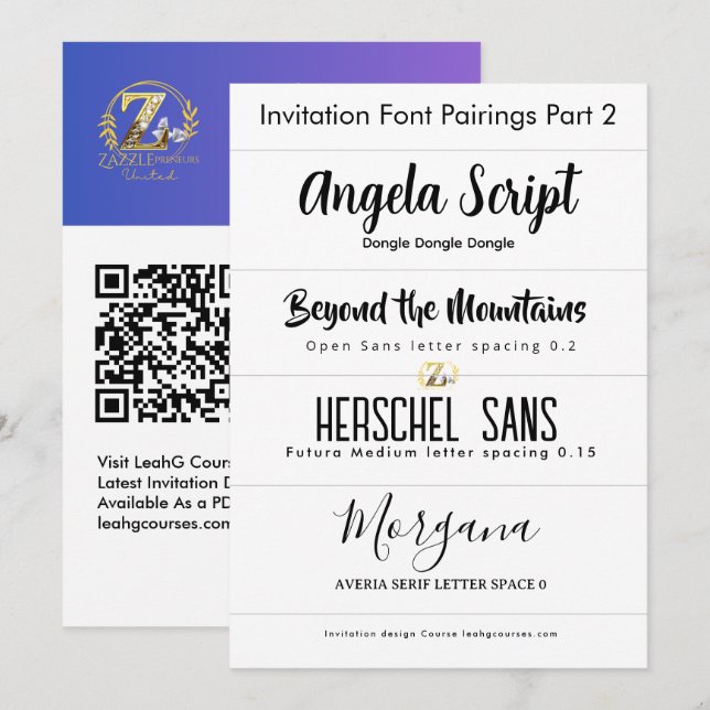 Teckensnittkombinationer för inbjudningar Del 2 av (Fram/baksida)