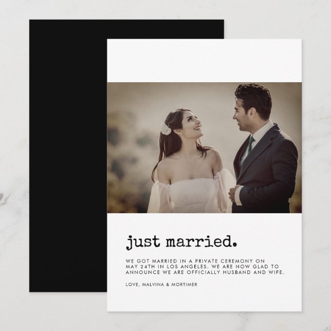 Teckensnittskort för Ny gifta-skrivskrivare Inbjudningar (Fram/baksida)