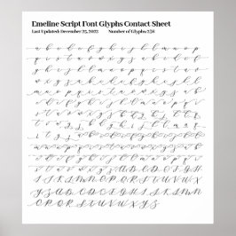 Teckensnittstecken för Emeline-skript kontaktar La Poster