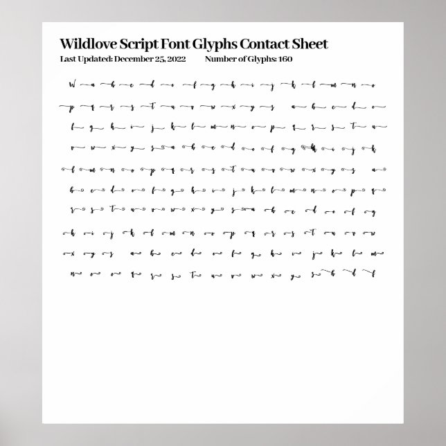 Teckensnittstecken för Wildlove Script som kontakt Poster (Framsidan)