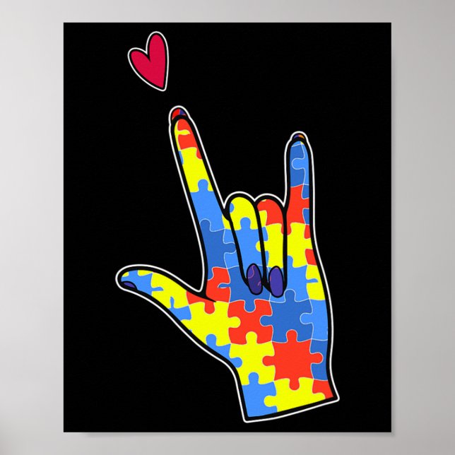 Teckenspråk för hörselskadade Autism Medvetenhet F Poster (Framsidan)