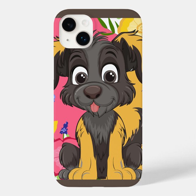 Tecknad (A cute cartoon dog against a vibrant floral background!)