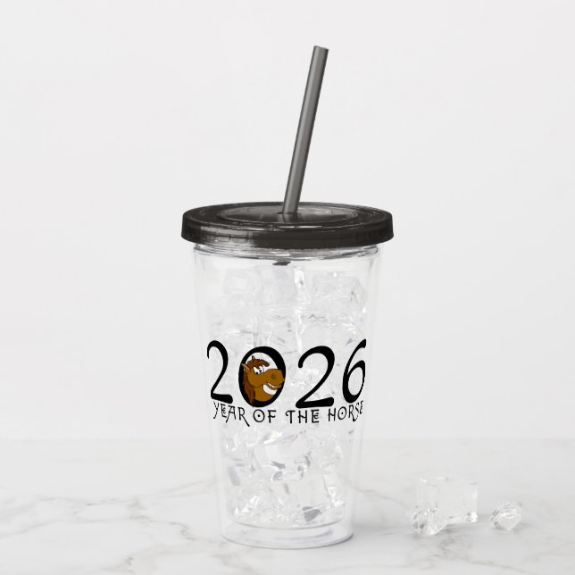 Tecknad 2026 Kinesiskt nyår för häst Take Away Mugg (Baksida Ice)