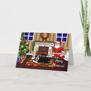 Tecknad 3 för Boston terrier- & Santa jul Helgkort