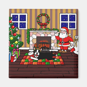 Tecknad 3 för Boston terrier- & Santa jul Magnet