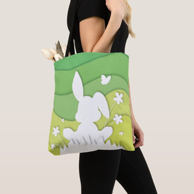 Tecknad 3d naturbunny, vår helgdag tygkasse (Närbild)