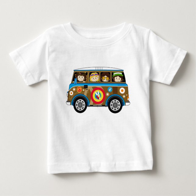 Tecknad 60 Peace Hippie Van T-shirt (Framsida)