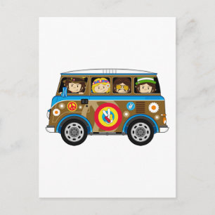 Tecknad 60 Peace Hippie Van Vykort