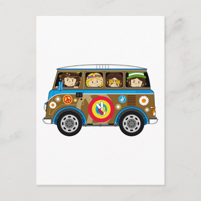 Tecknad 60 Peace Hippie Van Vykort (Framsida)