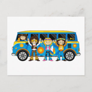 Tecknad 60 Peace Hippie Van Vykort