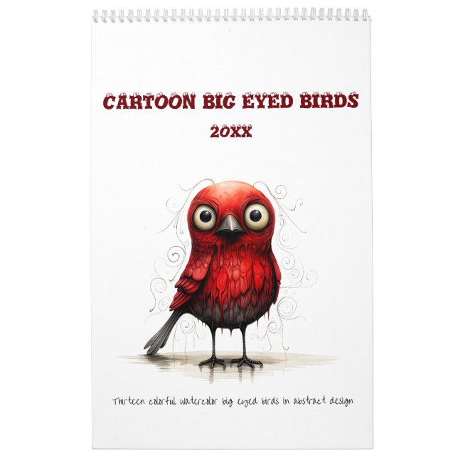 Tecknad Abstrakt Big Eyed Birds Kalender (Omslag)