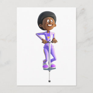 Tecknad African American Girl rider Pogo Stick Vykort