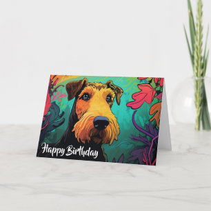 Tecknad Airedale Terrier i en Garden Anpassningsba Kort