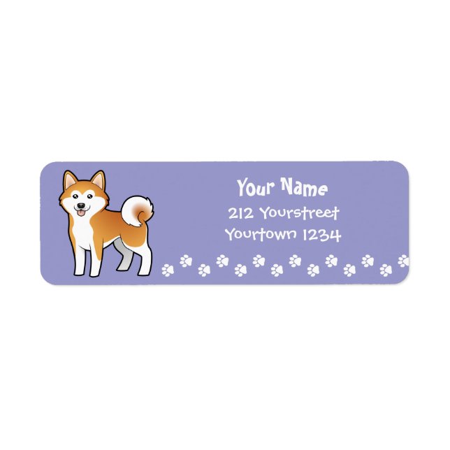 Tecknad Akita Inu/Shiba Inu Returadress Etikett (Framsidan)
