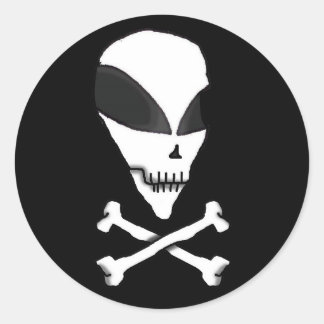 Tecknad Alien Sticker-Pirat Skull och korsben Runt Klistermärke