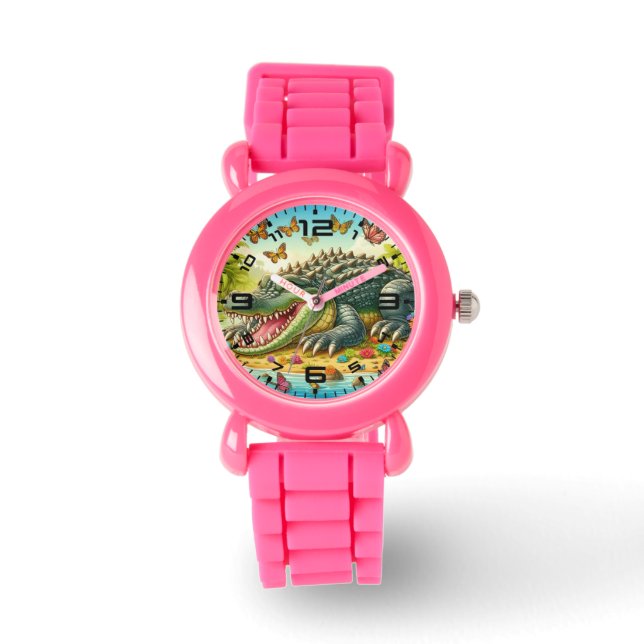 Tecknad Alligator Rosa Kids Watch Armbandsur (Framsida)