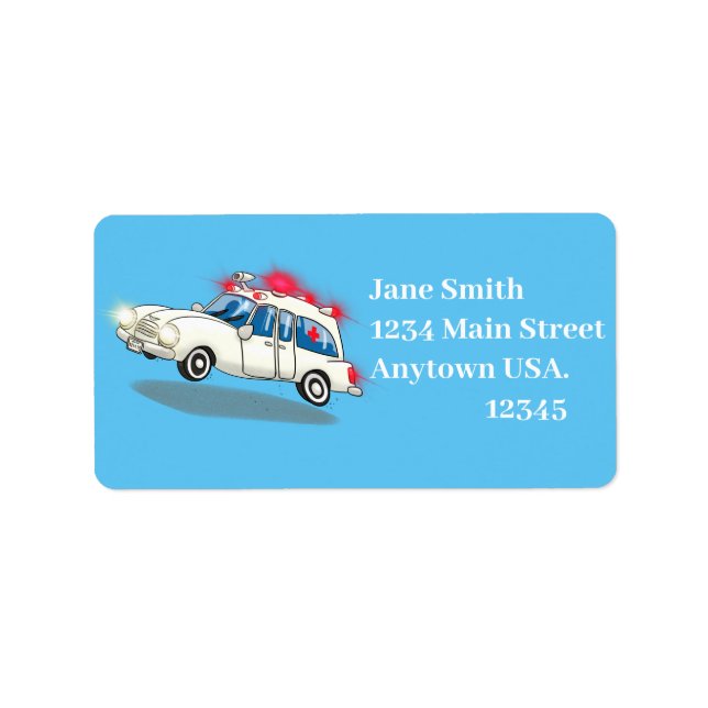 Tecknad Ambulans Adressetikett (Framsidan)