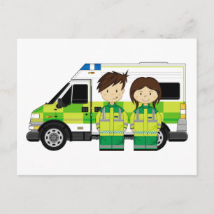 Tecknad Ambulans och EMT:s Vykort