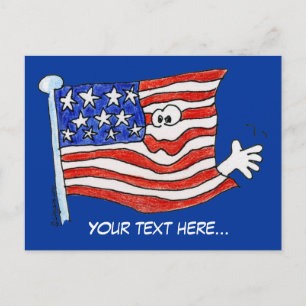 Tecknad American Flagga Postcards Vykort