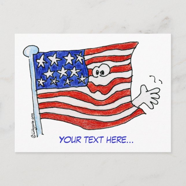Tecknad American Flagga Wave Postcards Vykort (Framsida)