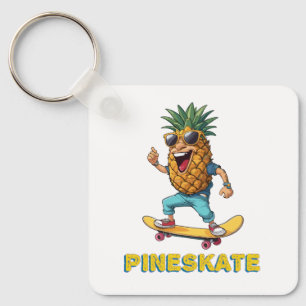 Tecknad Ananas med solglasögon på Skateboard Nyckelring