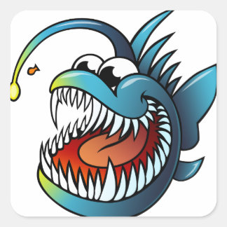 Tecknad Angler Fish Fyrkantigt Klistermärke