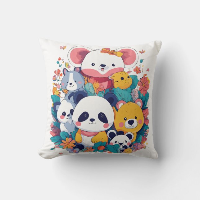 Tecknad Animal Pillow - Cute Pandas, Koala, Bear Kudde (Framsida)