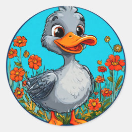 🦆 Tecknad Ankunge Söt Babyfågel Enkel Konst 🦆 Runt Klistermärke
