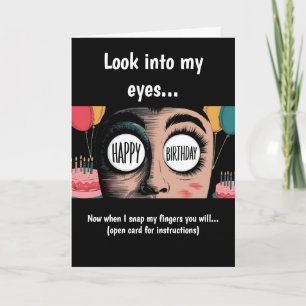 Tecknad ansikte med grattis på födelsedagen i ögon kort