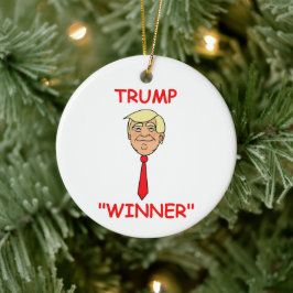 Tecknad Ansikte Trump med Tie - "Winner" Julgransprydnad Keramik