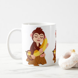 Tecknad apa som håller banan kaffemugg