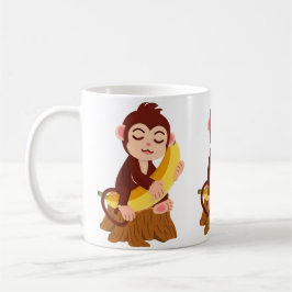 Tecknad apa som håller banan kaffemugg