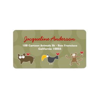 Tecknad Ape Toucan Bear Adressetiketter