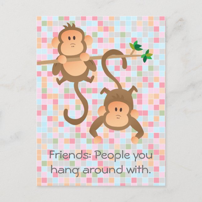Tecknad apor som hänger runt vykort (Framsida)