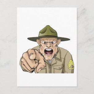 Tecknad arg arméborr sergeant skrik vykort