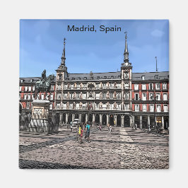 Tecknad Art av en plaza i Madrid, Spanien Magnet