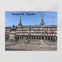 Tecknad Art of a plaza in Madrid, Spanien