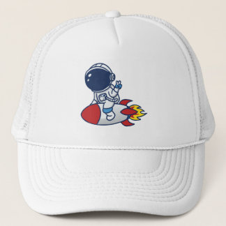 Tecknad astronaut ridande på en raket illustration keps