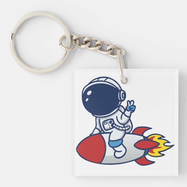 Tecknad astronaut ridande på en raketillustration (Framsidan)