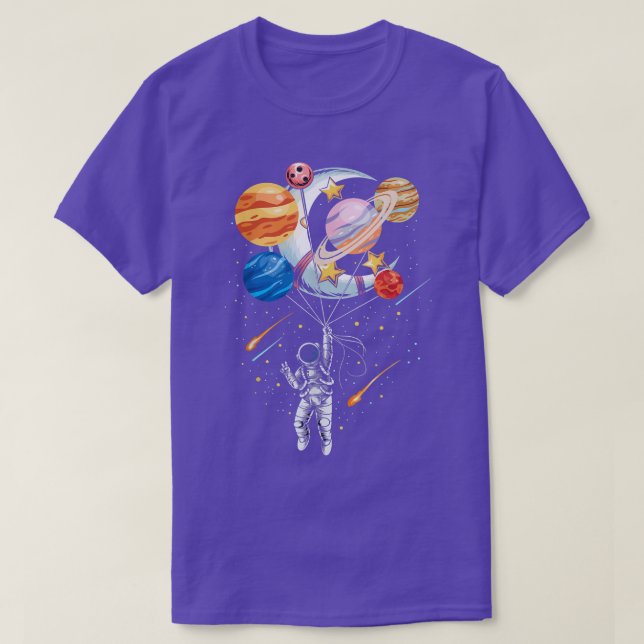 Tecknad Astronaut Space Ballon Planets T-Shirt (Design framsida)